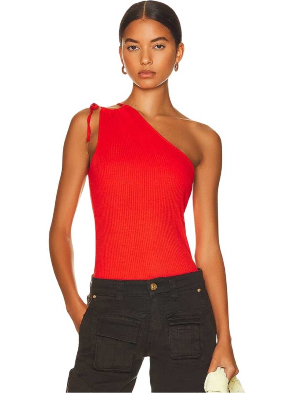 NWT The Range Women Alloy Tied One Shoulder Rib Tank Red Small Festival Resort